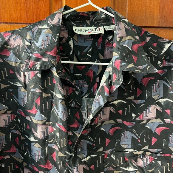 Vintage Thums-Up for Him 100% Silk Shirt – Abstract 80s 90s Button-Up Size S - Picture 3 of 8